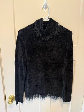 Rafaella Black Fringe Turtleneck Sweater